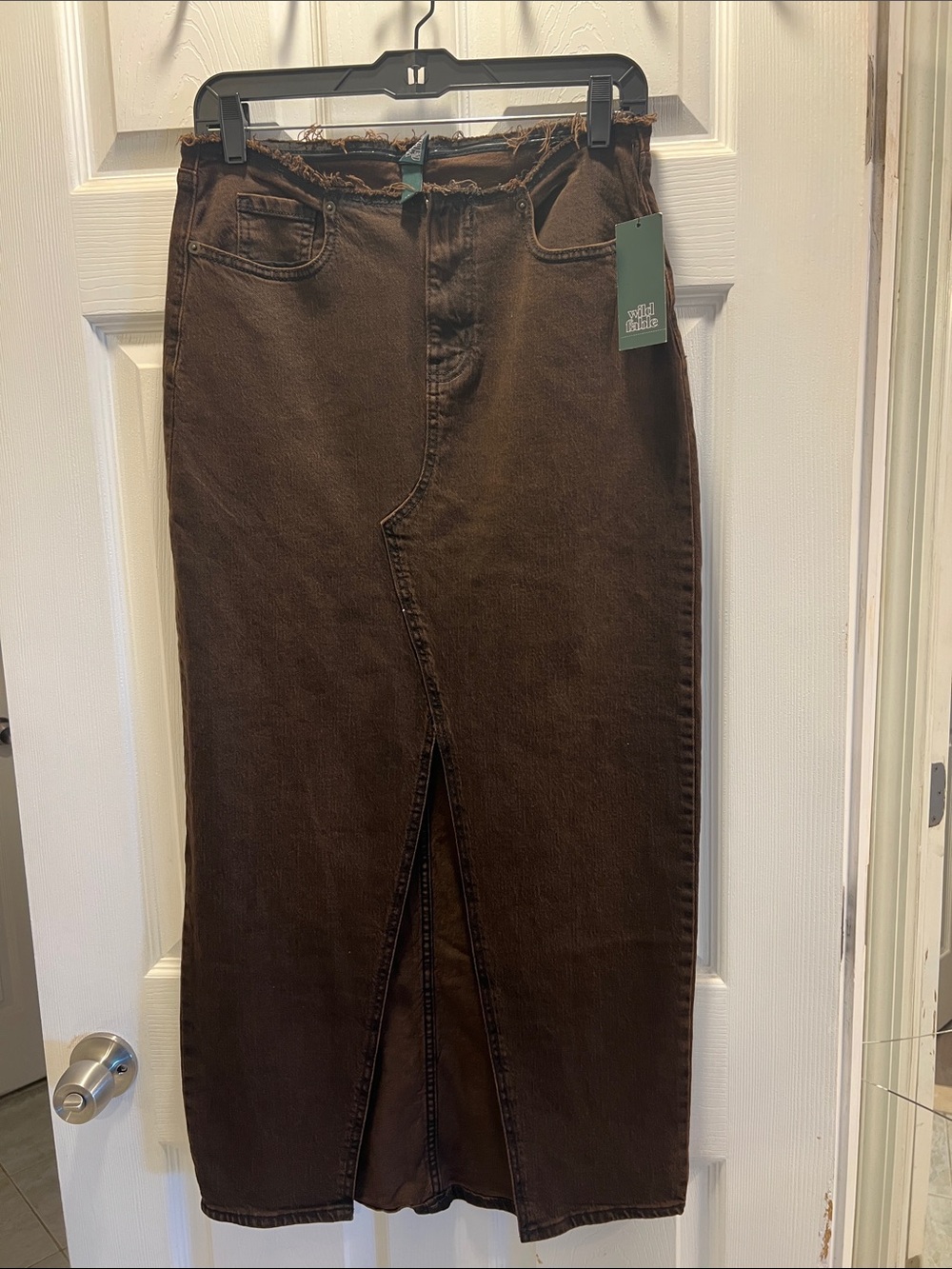 wild fable Chocolate Brown High-Waist Maxi Denim Skirt